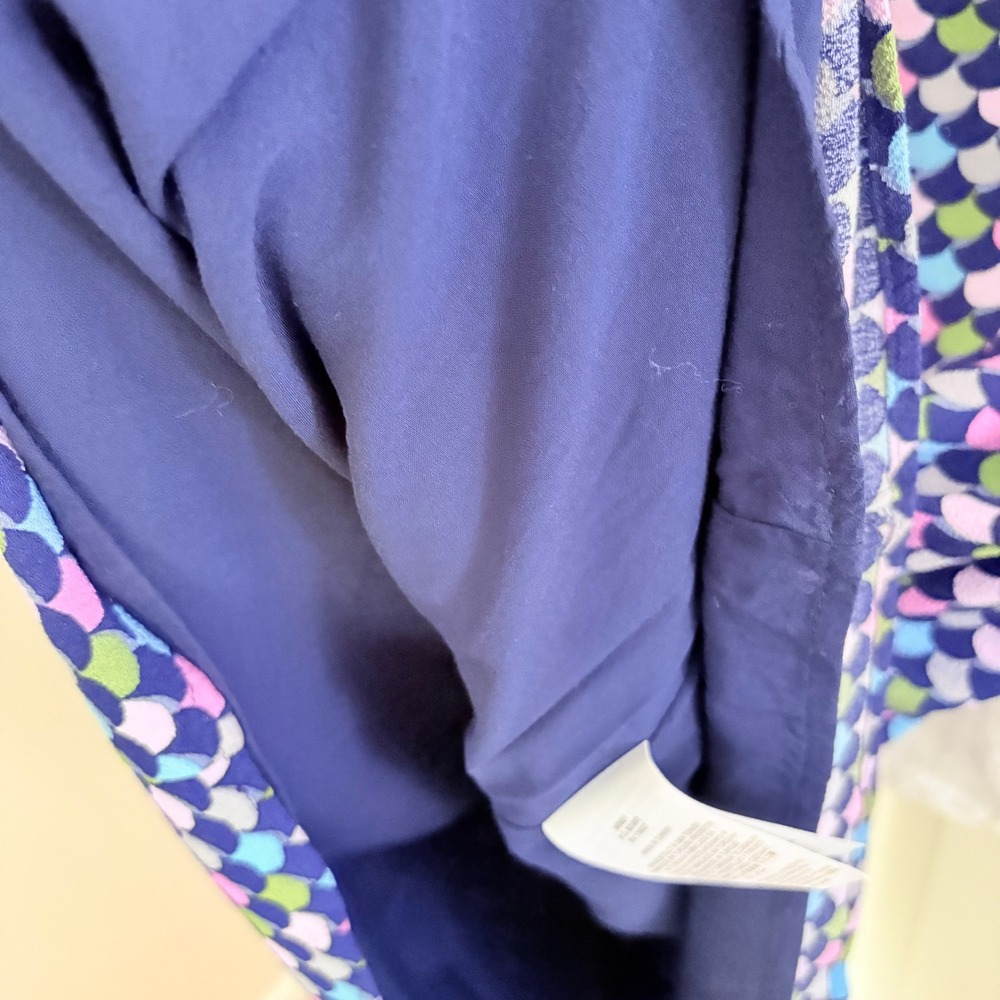 Boden Jemima Dress 14R Navy‎ Blue Multicolor Scallop Print V-Neck Ruched - Picture 11 of 13